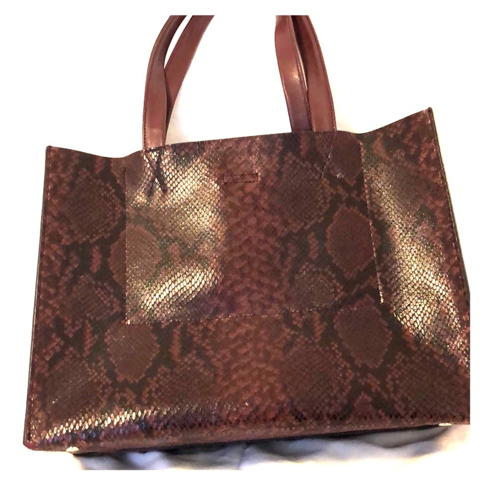 Banana Republic burgundy color snakeskin tote